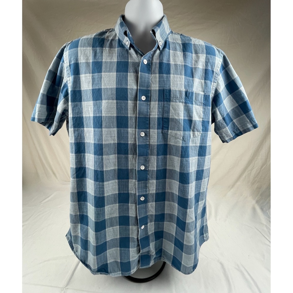 Banana Republic Mens Large Blue Plaid Short Sleeve Button Down Shirt Standard Fi